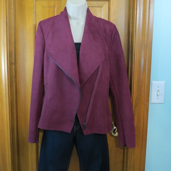 KUT From The Kloth Moto Jacket Faux Suede Burgundy Zip Size Medium - Picture 2 of 10